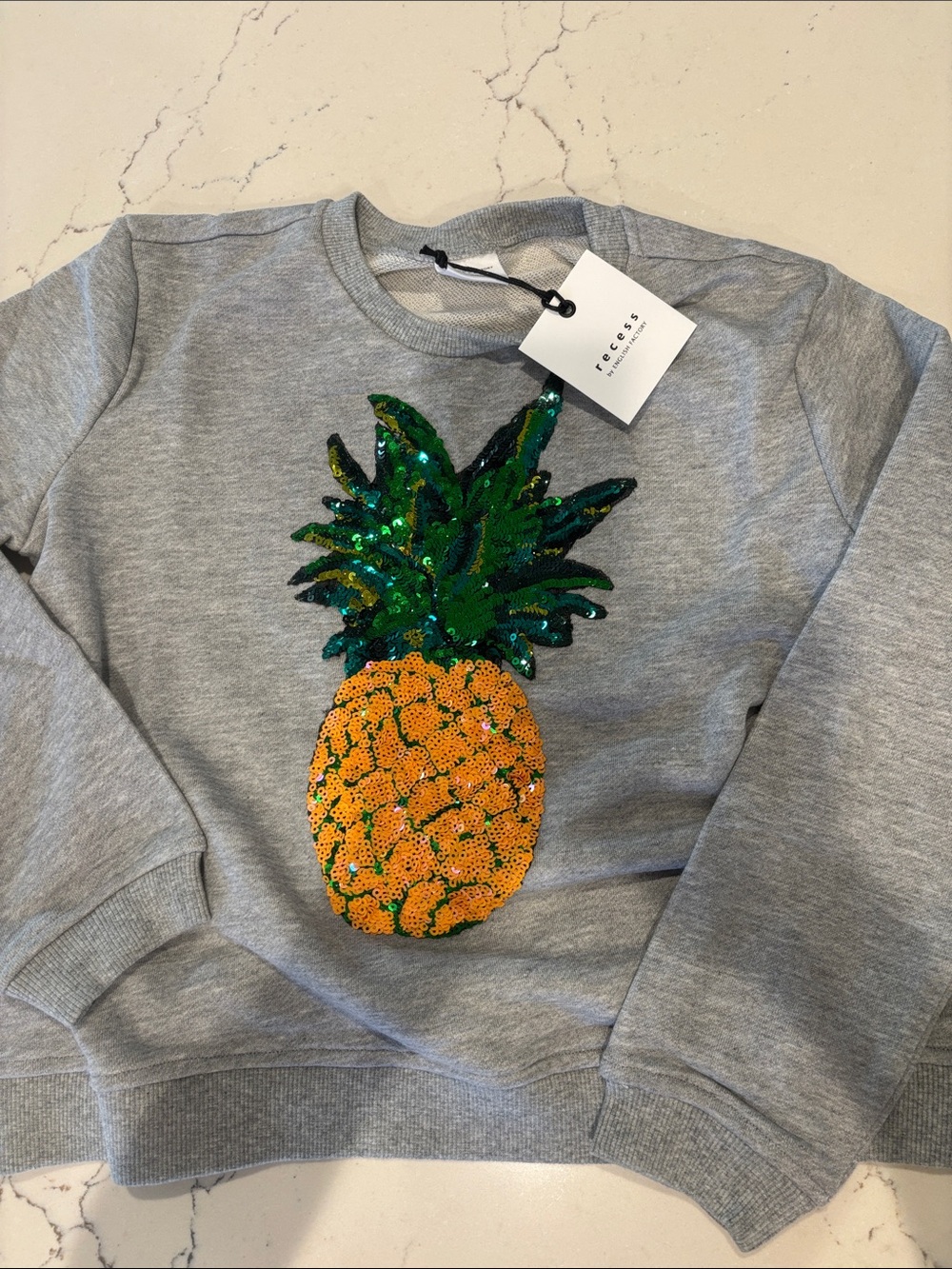 English Factory Gray Sweatshirt with Orange & Green Sequin Pineapple